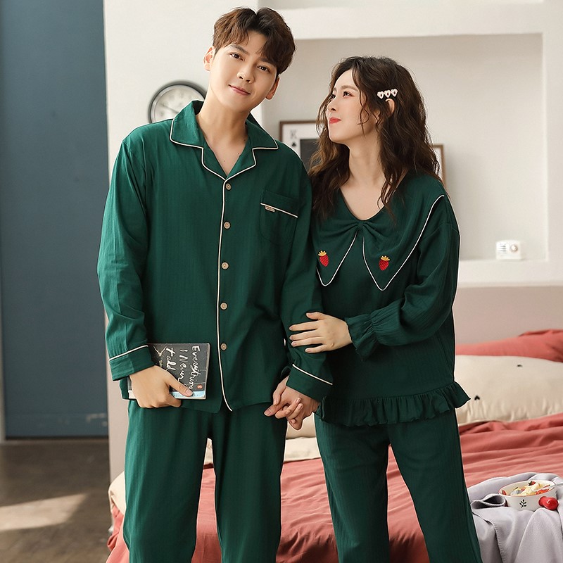 Green Lovers Pyjamas Woman Spring Autumn style Long sleeves Pure cotton 2022 New teen men's fall winter suit