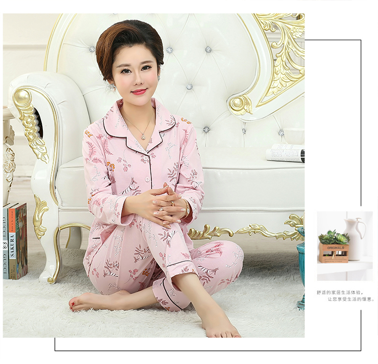 Trung niên đồ ngủ phụ nữ mùa xuân và mùa thu cotton dài tay mẹ phần mỏng mùa hè người già mẹ-in-law ladies trung niên phù hợp với