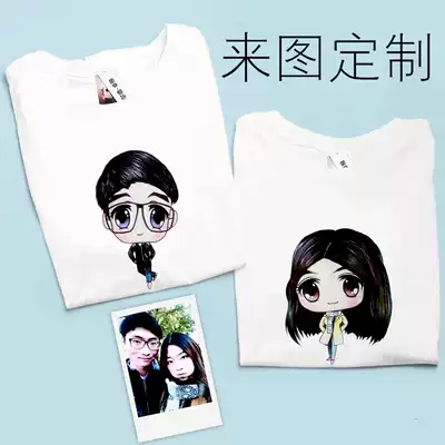 Custom real person avatar photo DIY couple children parent-child outfit Q version comic class suit Sketch cartoon pure hand-painted T-shirt