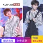 Cai Xukun với cùng một đoạn quần quần sọc áo sơ mi nữ ikun nên hỗ trợ jumpsuit quần ống rộng nam nữ áo sơ mi trung niên