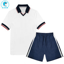  Dongguan Changan experimental middle school student school uniform white short-sleeved t-shirt suit cotton shorts Royal blue two-way bar trousers