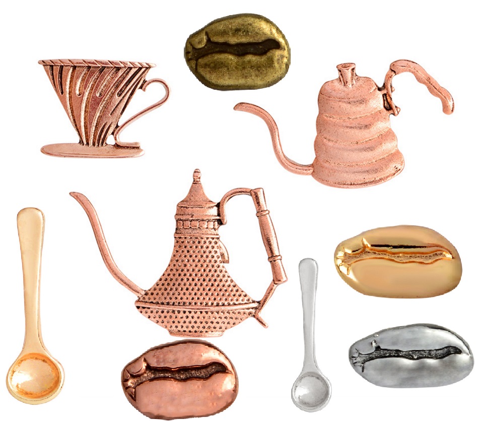 New creative coffee bean spoon corsage Original coffee appliance series badge Metal coffee bean brooch collar pin