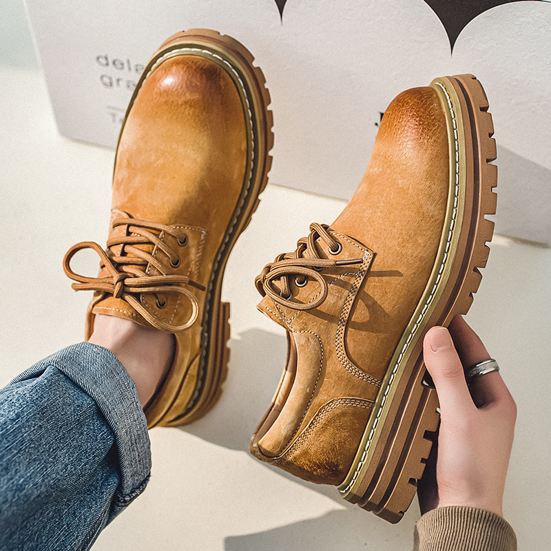 Men's Work Shoes, Summer American-Style Amekaji Low-Top Martin Boots, Versatile Suede Casual Leather Shoes, Retro Yellow Boots