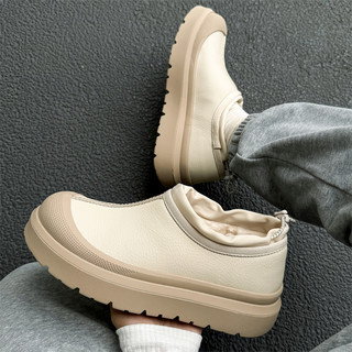 一脚蹬加绒加厚皮面雪地靴男女冬季情侣款增高厚底棉鞋保暖休闲鞋