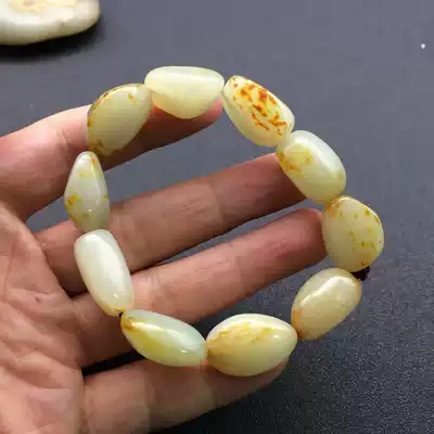 Natural jade Hetian jade green and white jade with leather bracelet with shaped beads men's and women's jade bracelet with certificate