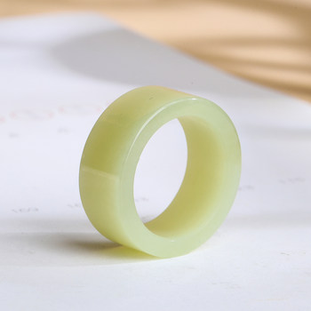 Genuine hetian jade yellow wide version ring natural jade