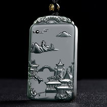 Real products and fields jade landscape jade pendant in Xinjiang Qingshan water flowing jade jade pendant male jade pendant with a certificate