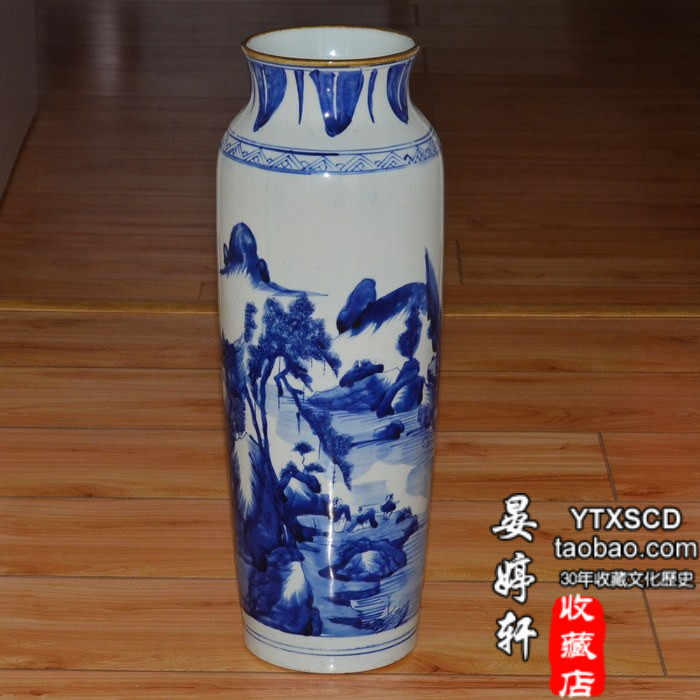 清代　青花花瓶　花器 2024]0175-清代青花山水人物灯笼瓶Lantern vase - Jade Art