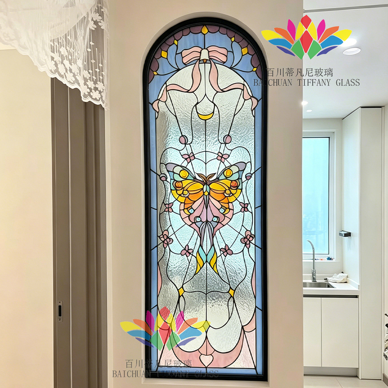 Xiaohongshu Exclusive Butterfly Tiffany Glass Entryway Dry-Wet Separation Artistic Colored Glass Partition Wall Xiaohongshu Exclusive Butterfly Tiffany Glass Entryway Dry-Wet Separation Artistic Colored Glass Partition Wall