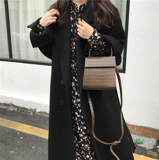Spring new style double-breasted double-sided cashmere coat women's mid-length knee-length loose Hepburn style woolen coat