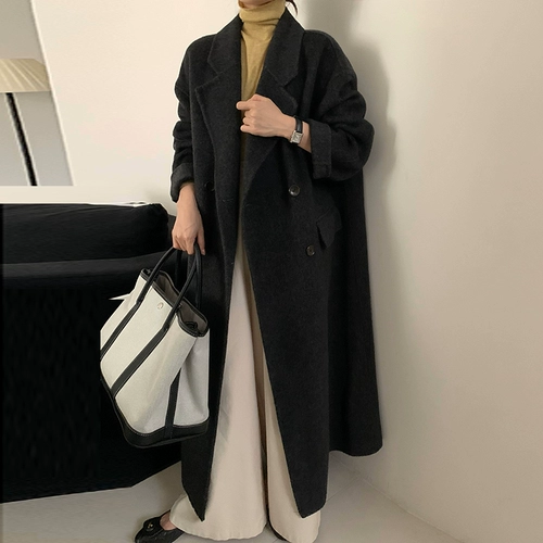 Демисезонное двусторонное кашемировое классическое элитное длинное шерстяное шерстяное пальто, в корейском стиле, длина макси