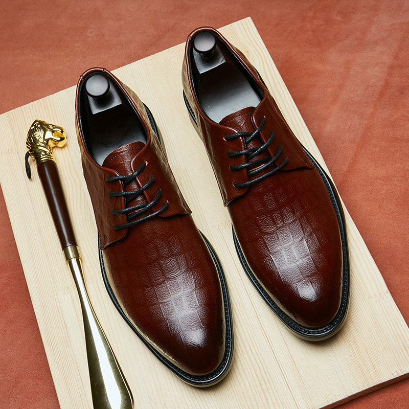 Business casual men's leather shoes Inlentide men's shoes genuine leather inner heightening wedding shoes tip Korean version breathable positive dress leather shoes