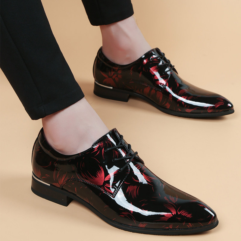 Spring leather shoes Men's Inron Breathable Pointy Nightclub Men's Shoes Youth Han Edition Tide 100 Heightened Hair Stylist Men's Shoes