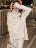 Комплект для отдыха, белый трикотажный свитер, свободный крой