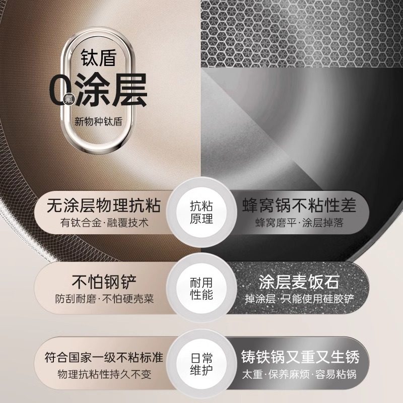 Japanese Uncoated Titanium Pot Non-Stick Frying Pan Pure Induction Cooker Gas Titanium Wok Multi-Functional Household Cooking Pan