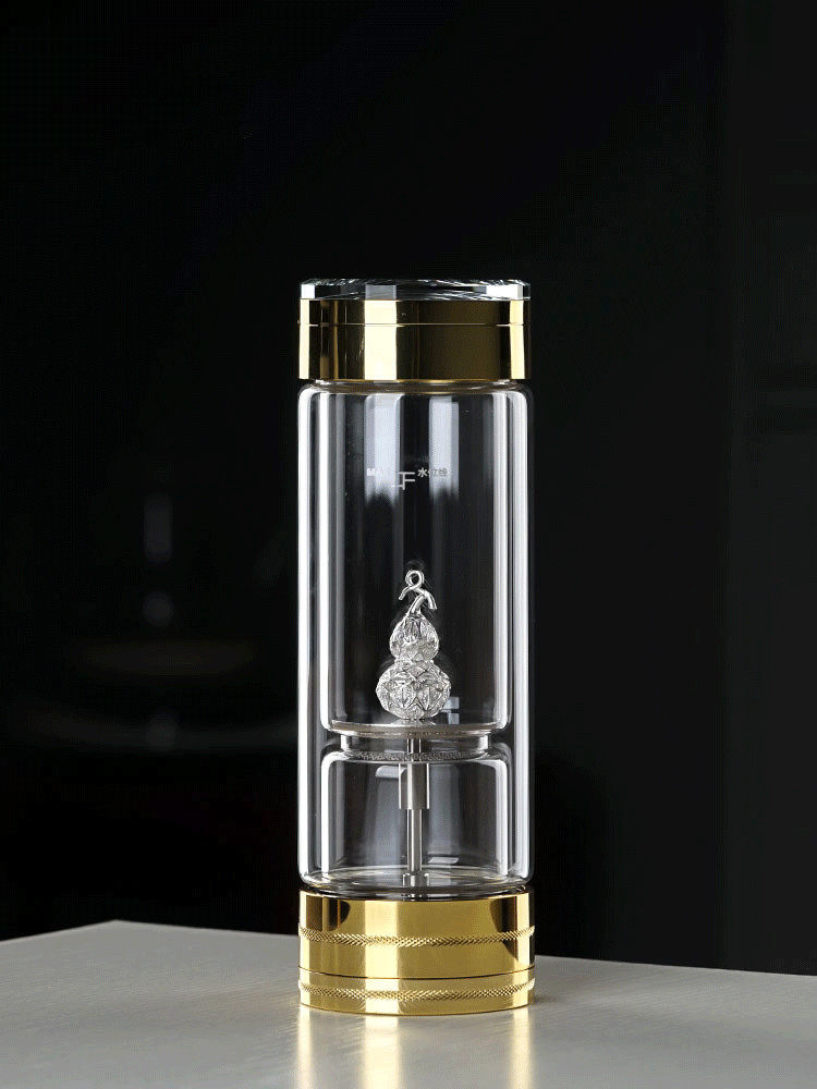 Sterling silver foot silver tea water separation tea cup Male high-grade double-layer glass female filter travel cup Thermos cup