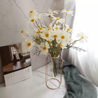 Water drop daisy simulation floral living room fake flower arrangement decorative flower European style dining table glass vase set small and fresh