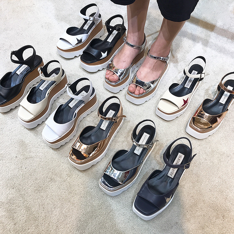 High-End Edition! 2024 New Stella Star Platform Shoes for Women, Waterproof Genuine Leather Peep-Toe Sandals