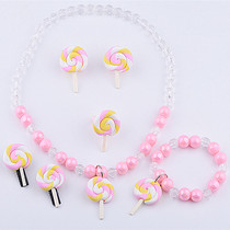 Simulation food play fake lollipop color soft pottery wave plate candy bracelet earrings hairclip childrens toys accessories