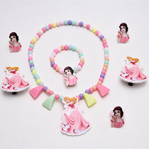 Frozen cartoon princess beaded necklace baby bracelet pink hairclip ring ear clip girl cute jewelry