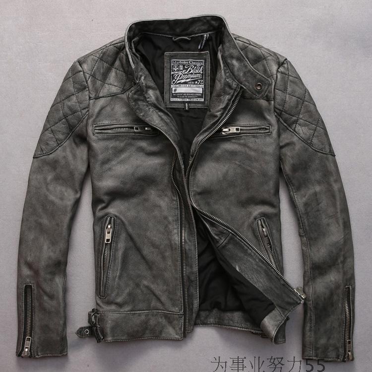 Beckham same style old top layer cowhide stand collar motorcycle suit leather jacket men's leather jacket slim-fit men's coat