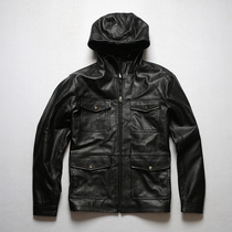 AVFLY hooded leather leather men clearance special spring and autumn casual M65 hunting cowhide jacket motorcycle jacket