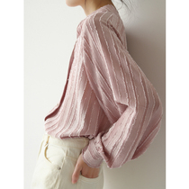 SS STUDIO long sleeve shirt female design sense niche pink foreign style V neck lantern sleeve early spring new 2021