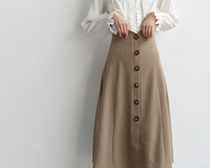 SS STUDIO hanging high waist thin oatmeal color single-breasted skirt big swing A- line dress Medium-length dress woman