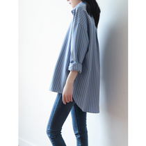 SS STUDIO early autumn shirt female design sense niche blue and white stripes loose slack lazy wear long sleeve top