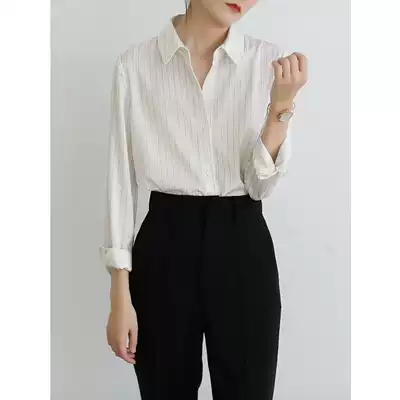 SS STUDIO early autumn commute white striped shirt design sense niche professional long sleeve foreign school shirt