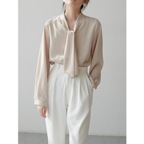 SS STUDIO shirt female design sense niche commuter professional cream apricot satin long sleeve ribbon Top Spring