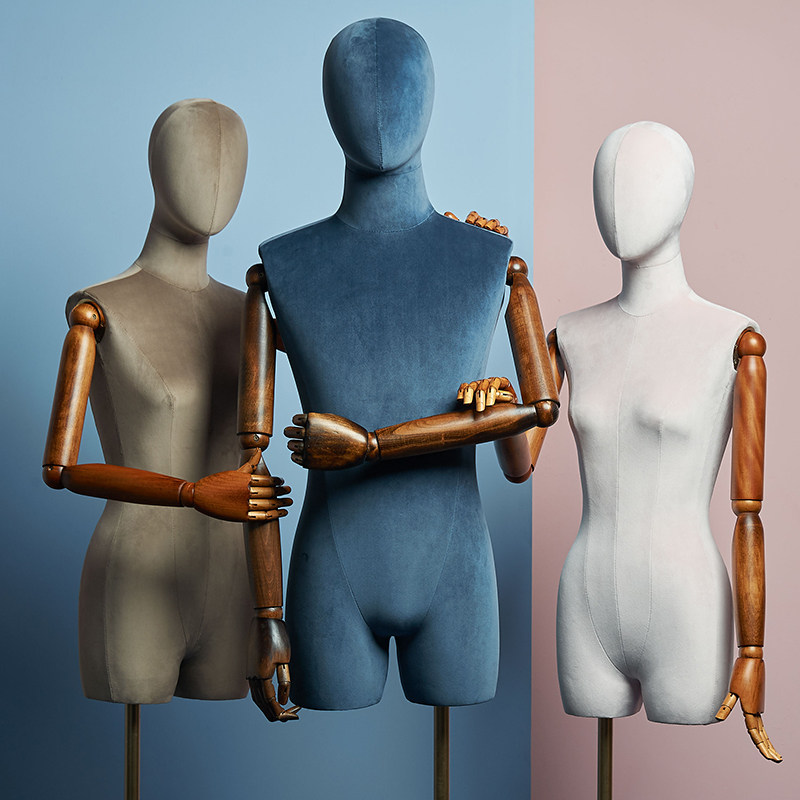 Beautiful colorful velvet cloth male and female half-body wedding dress Han fu qipao Shop half-body model Props Window show Show