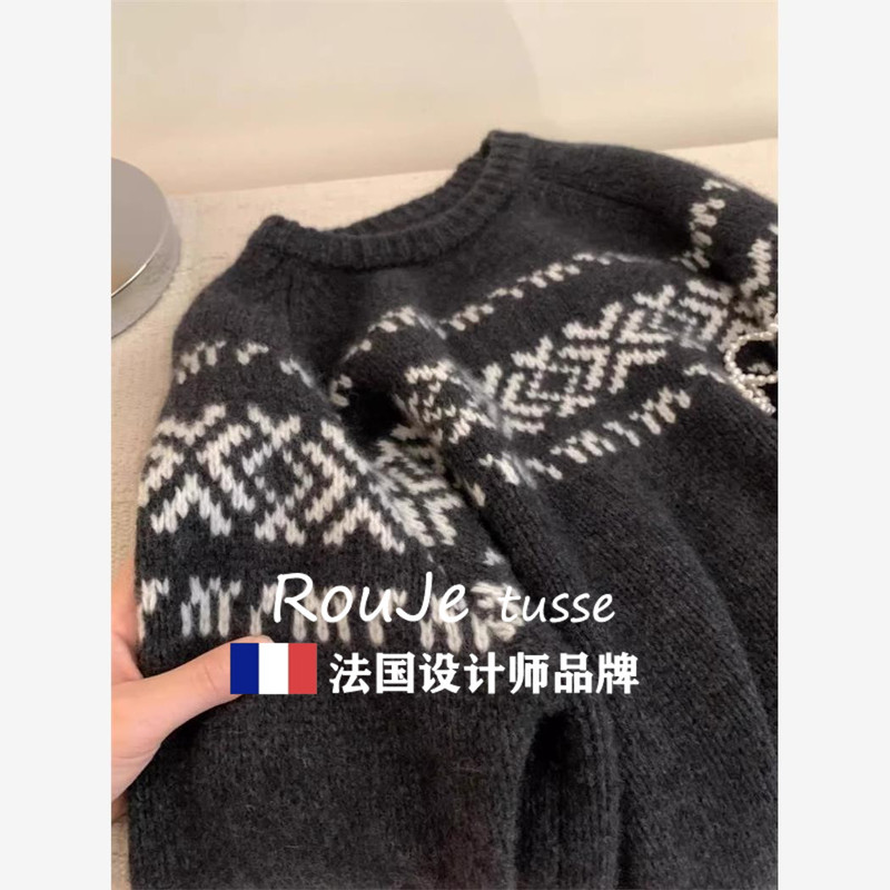 Rouje Tusse Dark Gray Cashmere Knitwear for Women, Autumn and Winter Christmas Outfit, Lazy Style Wool Inner Knitwear Rouje Tusse Dark Gray Cashmere Knitwear for Women, Autumn and Winter Christmas Outfit, Lazy Style Wool Inner Knitwear
