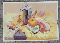 Still life color gouache still life coke bottle fruit combination art work decorative painting 4-karat watercolor