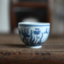 Hand painted antique green flower imitation of water algae lotus flower master cup small tea cup Puer rock tea owner mug