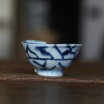 Qing Dynasty Kangxi Yongzheng blue and white cup fragments ancient porcelain restoration fragments gold repair restoration old porcelain for learning