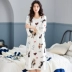 Bộ đồ ngủ kích thước lớn phụ nữ mùa hè quần áo ngủ ngắn tay cotton mùa hè phần mỏng dễ thương Phụ nữ mang thai Hàn Quốc chất béo lỏng mm mùa xuân và mùa thu - Đêm đầm