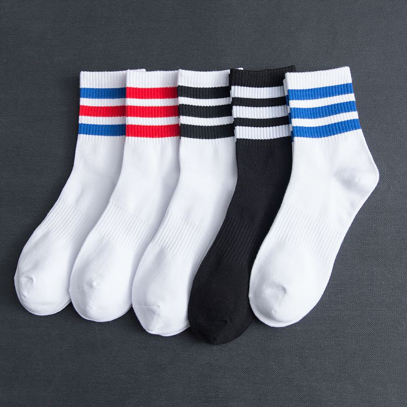 Three-bar socks for men and women in the Korean version of ins White Stockings trend hip-hop middle waist black stripes autumn high tube