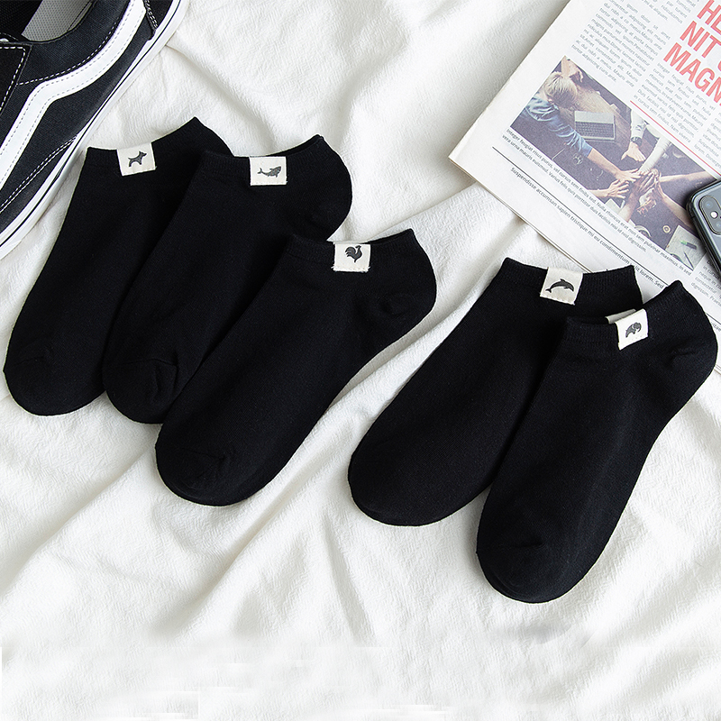 Black socks men's socks tide ins low summer breathable men's socks thin solid color low waist cloth label short low waist