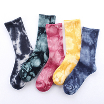 European and American skateboard socks men and women tie-dyed high waist stockings mens tide card sports personality Street towel basketball socks