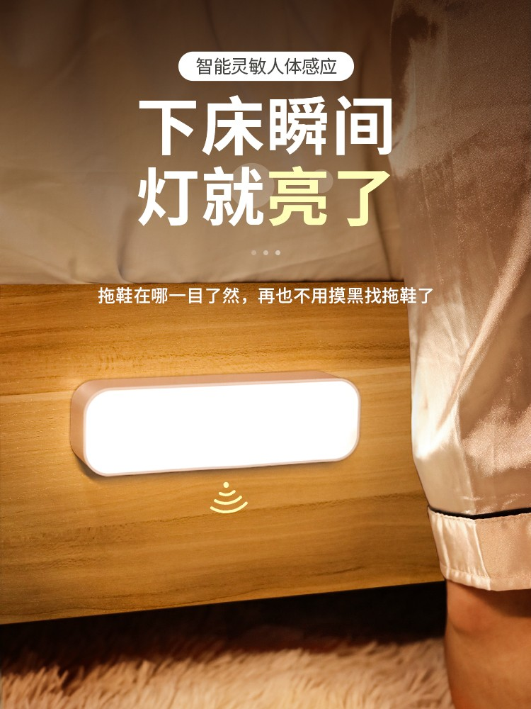 Human body induction small night light intelligent charging voice-controlled lamp household wireless aisle wall up night tower induction lamp