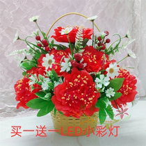 Simulated flowers 15 heads and 8 peonies plastic flower basket set for home festive dance props for adults and children