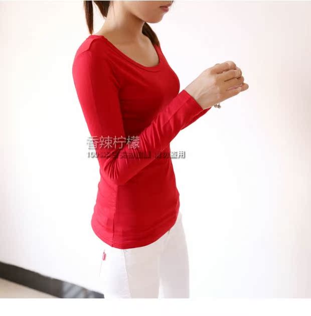 Mùa thu và mùa đông size lớn Áo thun nữ dài tay Áo mỏng mỏng màu rắn đáy áo cổ tròn áo ngắn Áo thun mùa thu quần áo thủy triều áo phông nữ dài tay