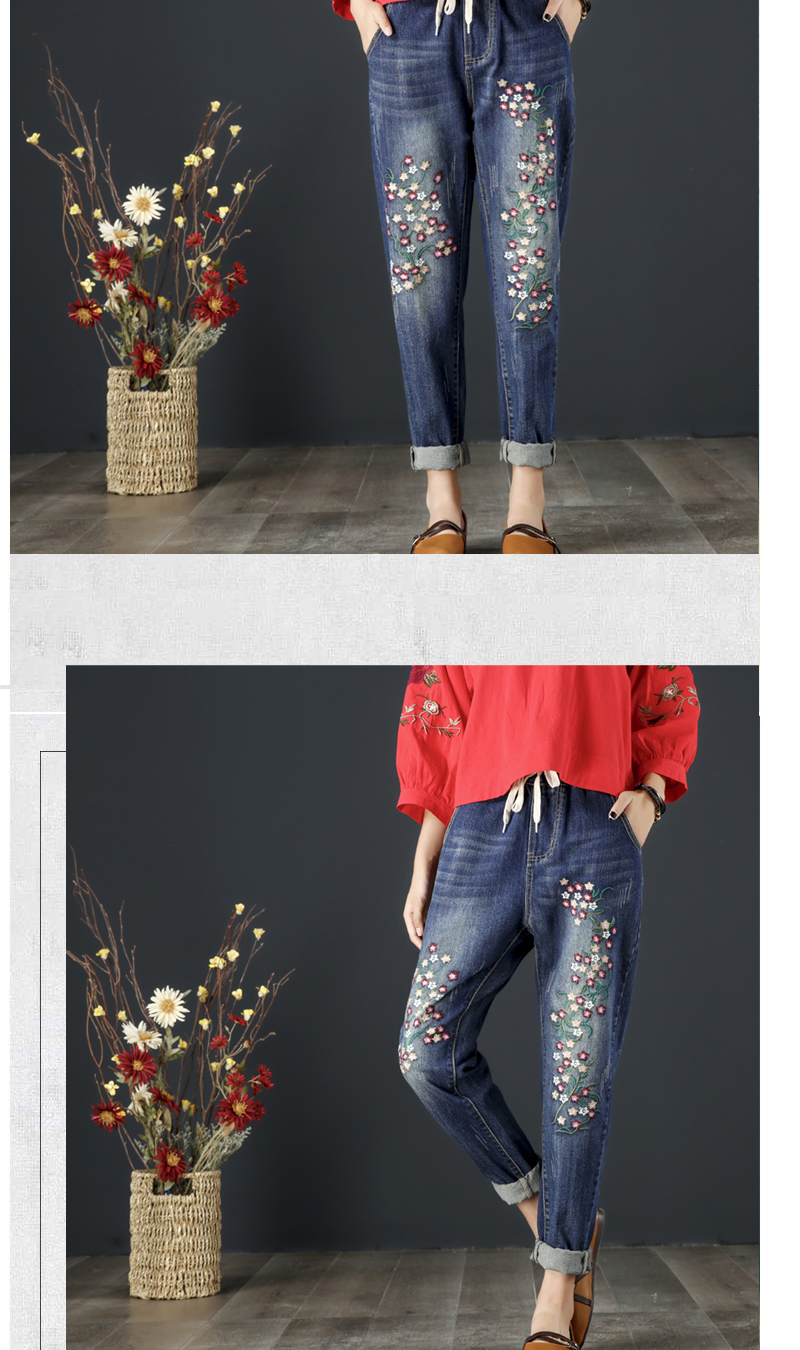 Quần jeans thêu nữ dáng lửng retro phong cách quốc gia xuân hè 2018 mới mỏng eo cao cỡ lớn quần mới lực lượng tuần quần jean nữ cao cấp