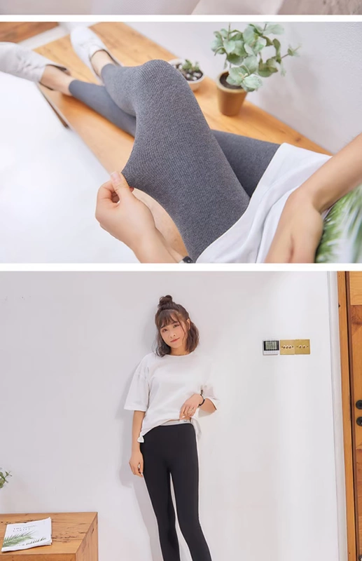 Mùa xuân và mùa thu 2019 phiên bản mới của Hàn Quốc của quần legging cotton mảnh, phụ nữ mặc thanh mỏng dọc 9 điểm quần co giãn chân - Khởi động cắt