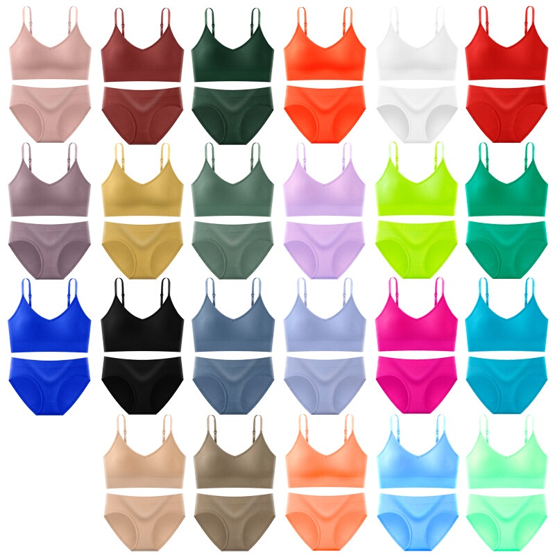 Cross-Border Quality Version of Beautiful Back Vest Sports Bra and Triangle Panties Set, Seamless Threaded Adjustable Strap Women's Underwear Set