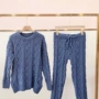 Linglong nhà bộ đồ ngủ xoắn màu xanh áo phong cotton nam