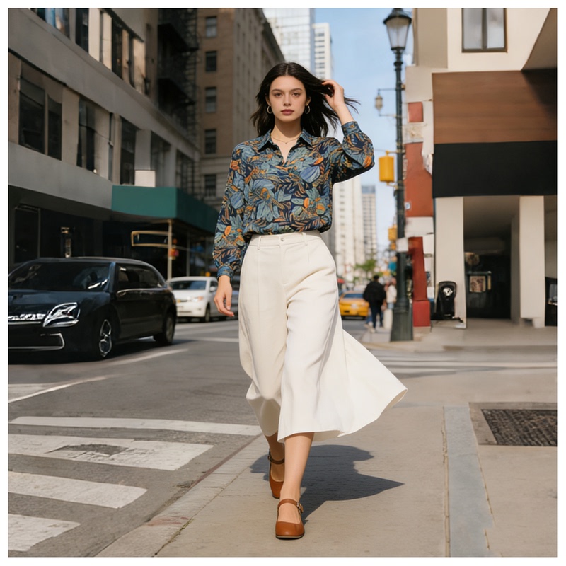 Yanisidana New Vintage Printed Cotton Shirt for Women, Long-Sleeved, Turn-Down Collar, Niche Urban New Pastoral Style Top