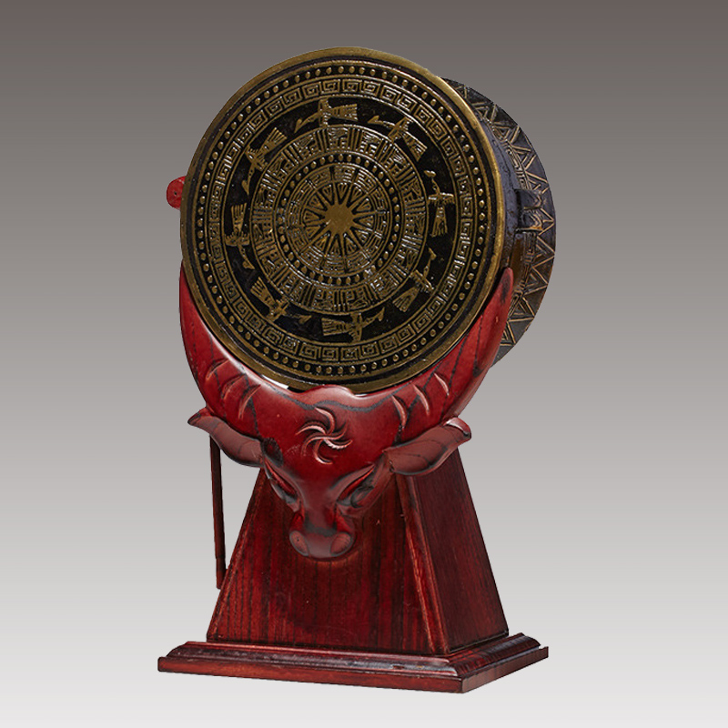 Guangxi brass drum 10CM brass brass drum with bull head base business gift office ornament mascot handicrafts