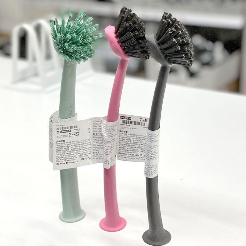 IKEA Linger Handle Wash Pot Brush with Suction Dishwashewashedishwashekitchen with brush cleaning brush domestic